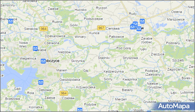 mapa Stadniki gmina Dobczyce, Stadniki gmina Dobczyce na mapie Targeo