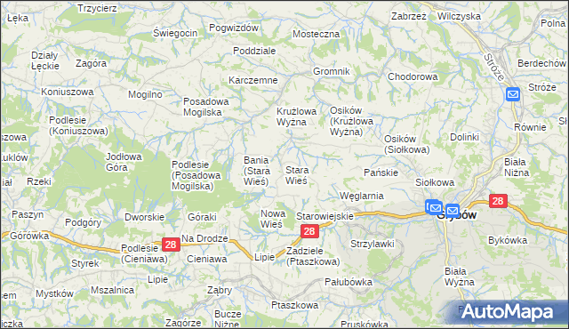 mapa Stara Wieś gmina Grybów, Stara Wieś gmina Grybów na mapie Targeo