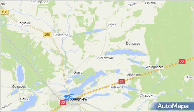 mapa Starczewo gmina Dobiegniew, Starczewo gmina Dobiegniew na mapie Targeo