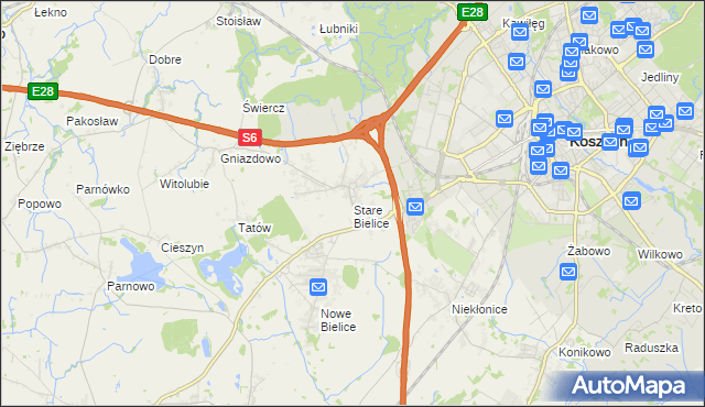 mapa Stare Bielice gmina Biesiekierz, Stare Bielice gmina Biesiekierz na mapie Targeo