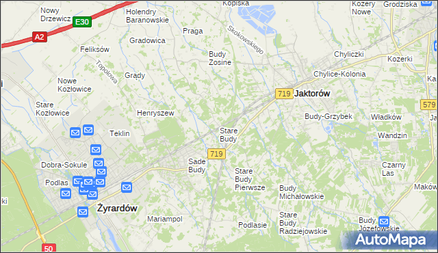 mapa Stare Budy gmina Jaktorów, Stare Budy gmina Jaktorów na mapie Targeo