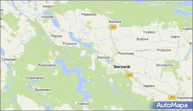 mapa Starzyce gmina Bierzwnik, Starzyce gmina Bierzwnik na mapie Targeo