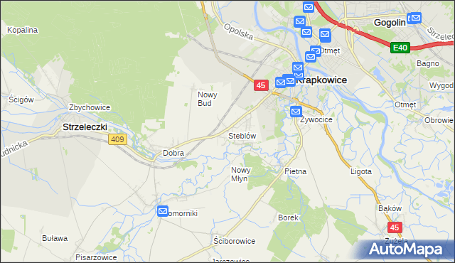 mapa Steblów gmina Krapkowice, Steblów gmina Krapkowice na mapie Targeo