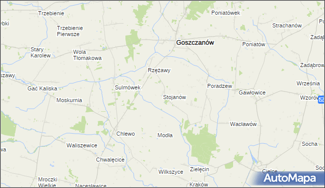 mapa Stojanów gmina Goszczanów, Stojanów gmina Goszczanów na mapie Targeo