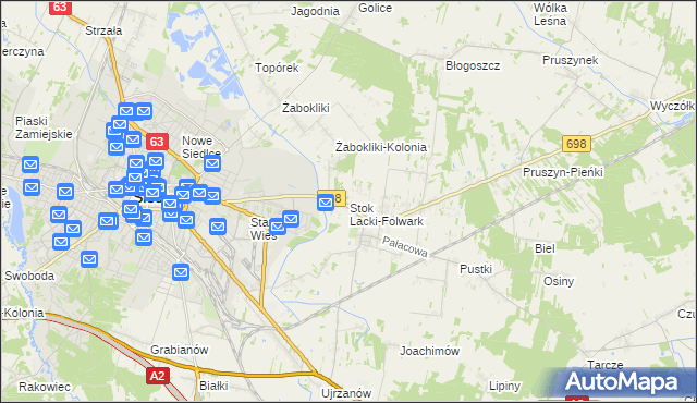 mapa Stok Lacki-Folwark, Stok Lacki-Folwark na mapie Targeo