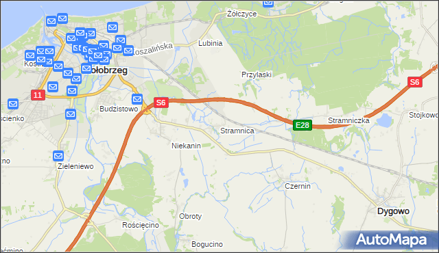 mapa Stramnica gmina Kołobrzeg, Stramnica gmina Kołobrzeg na mapie Targeo