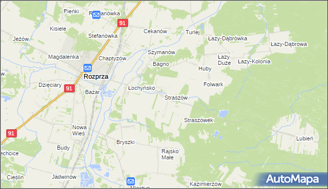 mapa Straszów gmina Rozprza, Straszów gmina Rozprza na mapie Targeo