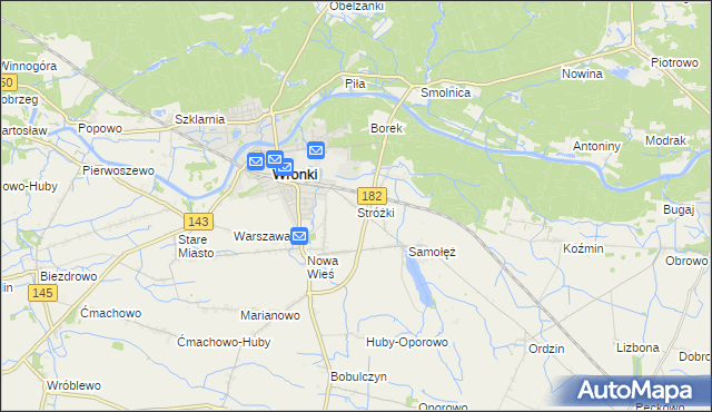 mapa Stróżki gmina Wronki, Stróżki gmina Wronki na mapie Targeo