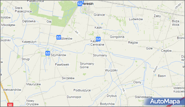 mapa Strumiany gmina Baranów, Strumiany gmina Baranów na mapie Targeo