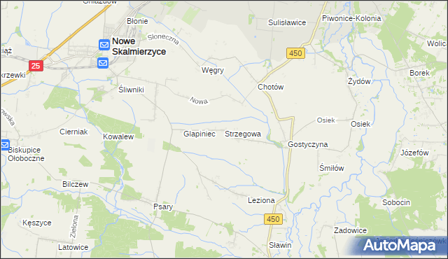 mapa Strzegowa gmina Nowe Skalmierzyce, Strzegowa gmina Nowe Skalmierzyce na mapie Targeo