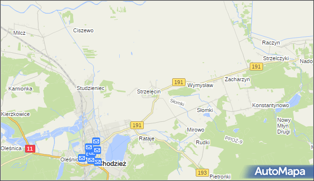 mapa Strzelce gmina Chodzież, Strzelce gmina Chodzież na mapie Targeo