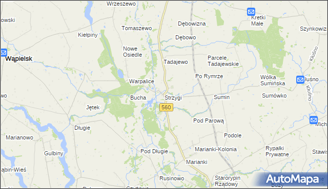 mapa Strzygi gmina Osiek, Strzygi gmina Osiek na mapie Targeo