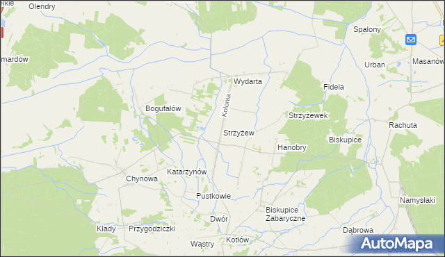 mapa Strzyżew gmina Sieroszewice, Strzyżew gmina Sieroszewice na mapie Targeo