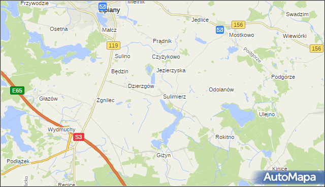 mapa Sulimierz gmina Myślibórz, Sulimierz gmina Myślibórz na mapie Targeo