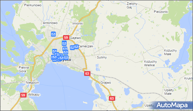mapa Sulimy gmina Giżycko, Sulimy gmina Giżycko na mapie Targeo