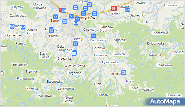 mapa Sułkowice gmina Andrychów, Sułkowice gmina Andrychów na mapie Targeo