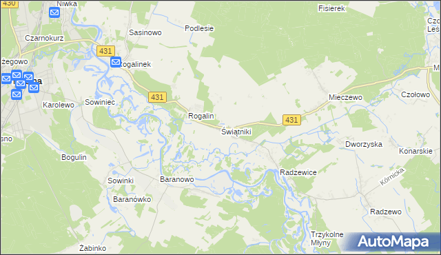 mapa Świątniki gmina Mosina, Świątniki gmina Mosina na mapie Targeo