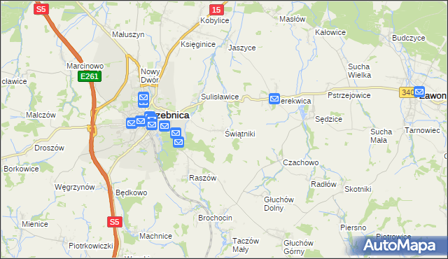 mapa Świątniki gmina Trzebnica, Świątniki gmina Trzebnica na mapie Targeo