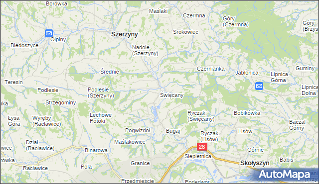 mapa Święcany, Święcany na mapie Targeo