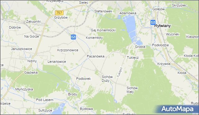 mapa Święcica gmina Rytwiany, Święcica gmina Rytwiany na mapie Targeo