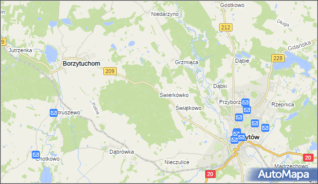 mapa Świerkówko gmina Bytów, Świerkówko gmina Bytów na mapie Targeo