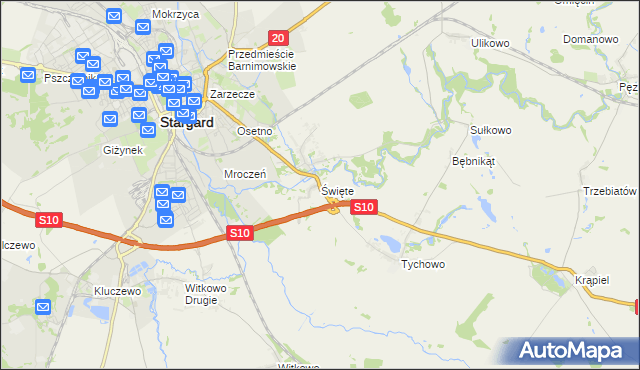 mapa Święte gmina Stargard, Święte gmina Stargard na mapie Targeo