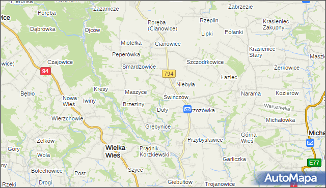 mapa Świńczów, Świńczów na mapie Targeo