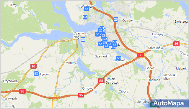 mapa Szafranki gmina Ostróda, Szafranki gmina Ostróda na mapie Targeo