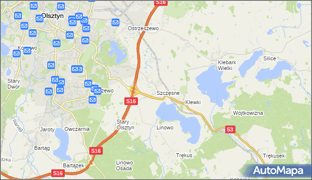 mapa Szczęsne gmina Purda, Szczęsne gmina Purda na mapie Targeo