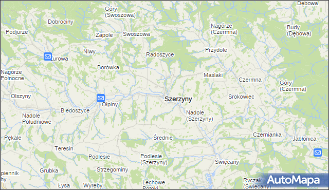 mapa Szerzyny, Szerzyny na mapie Targeo