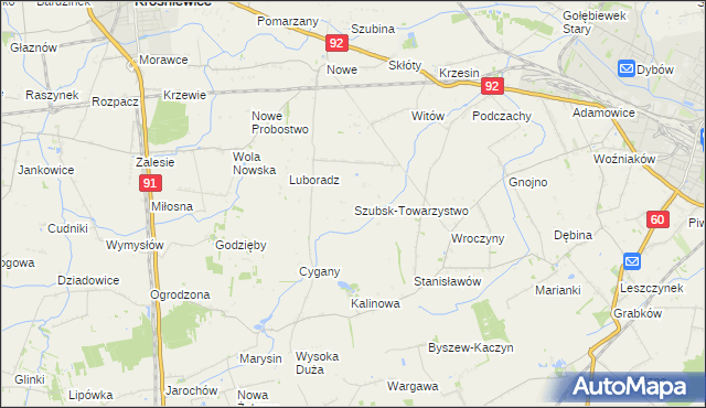 mapa Szubsk-Towarzystwo, Szubsk-Towarzystwo na mapie Targeo