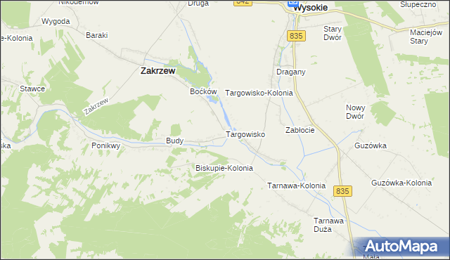 mapa Targowisko gmina Zakrzew, Targowisko gmina Zakrzew na mapie Targeo