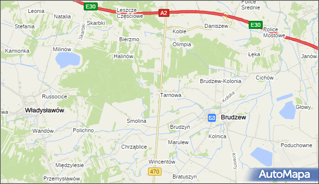 mapa Tarnowa gmina Brudzew, Tarnowa gmina Brudzew na mapie Targeo