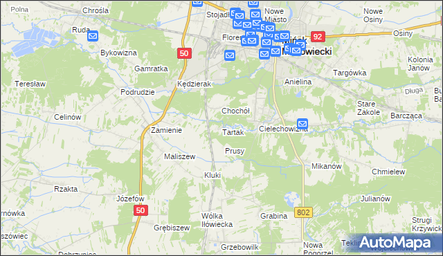 mapa Tartak gmina Mińsk Mazowiecki, Tartak gmina Mińsk Mazowiecki na mapie Targeo