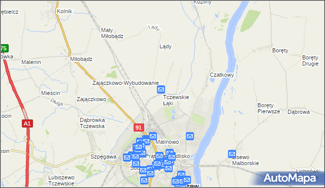 mapa Tczewskie Łąki, Tczewskie Łąki na mapie Targeo