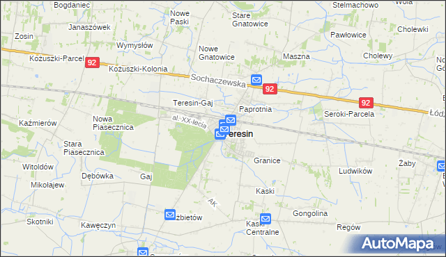 mapa Teresin powiat sochaczewski, Teresin powiat sochaczewski na mapie Targeo