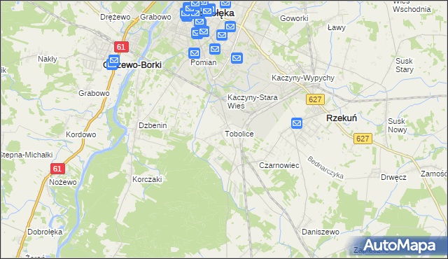 mapa Tobolice gmina Rzekuń, Tobolice gmina Rzekuń na mapie Targeo