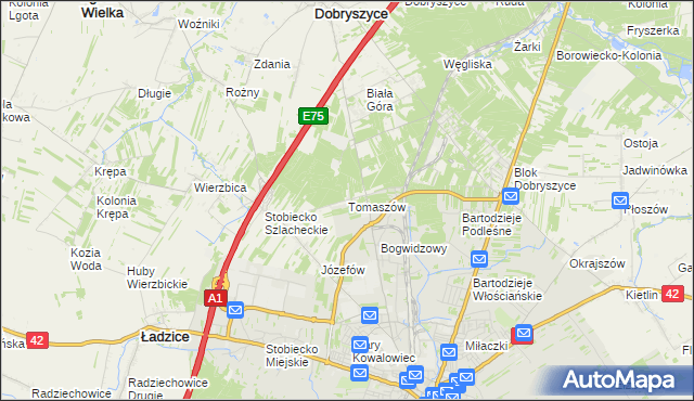 mapa Tomaszów gmina Ładzice, Tomaszów gmina Ładzice na mapie Targeo