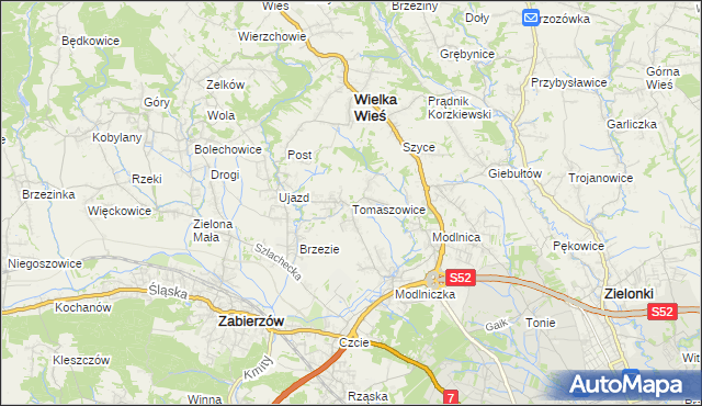 mapa Tomaszowice gmina Wielka Wieś, Tomaszowice gmina Wielka Wieś na mapie Targeo