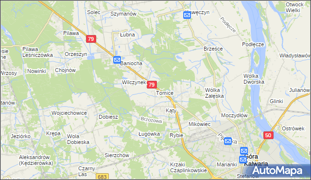 mapa Tomice gmina Góra Kalwaria, Tomice gmina Góra Kalwaria na mapie Targeo