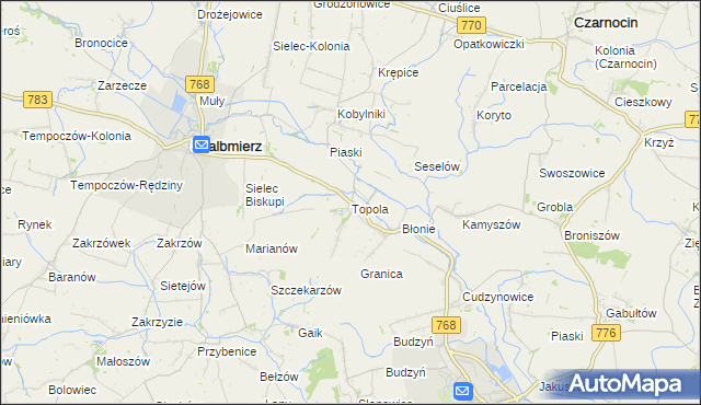 mapa Topola gmina Skalbmierz, Topola gmina Skalbmierz na mapie Targeo