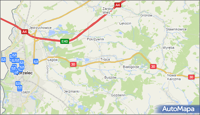 mapa Trójca gmina Zgorzelec, Trójca gmina Zgorzelec na mapie Targeo