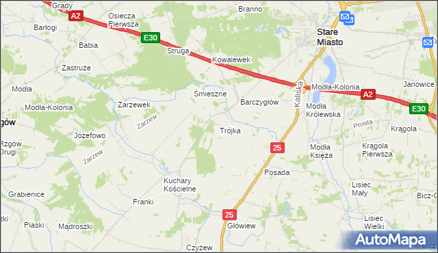 mapa Trójka gmina Stare Miasto, Trójka gmina Stare Miasto na mapie Targeo