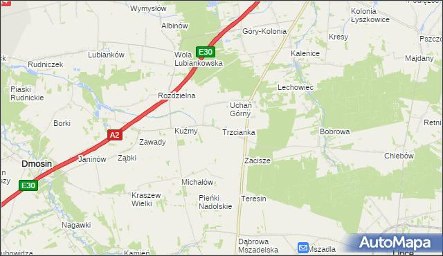 mapa Trzcianka gmina Łyszkowice, Trzcianka gmina Łyszkowice na mapie Targeo