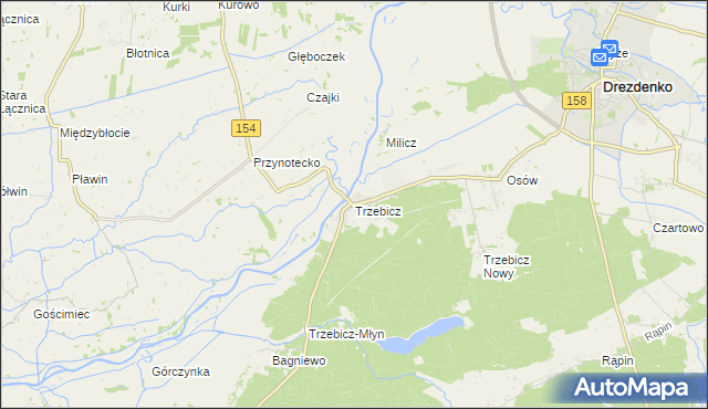 mapa Trzebicz gmina Drezdenko, Trzebicz gmina Drezdenko na mapie Targeo