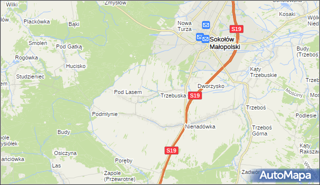 mapa Trzebuska, Trzebuska na mapie Targeo