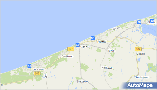 mapa Trzęsacz gmina Rewal, Trzęsacz gmina Rewal na mapie Targeo