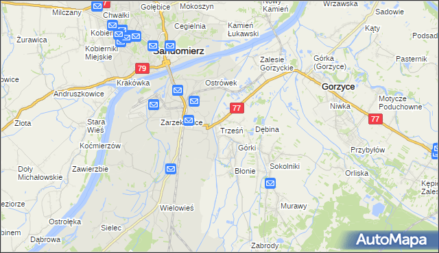 mapa Trześń gmina Gorzyce, Trześń gmina Gorzyce na mapie Targeo