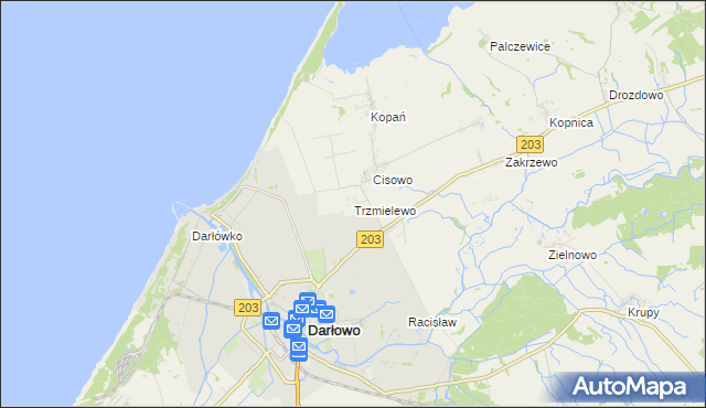 mapa Trzmielewo gmina Darłowo, Trzmielewo gmina Darłowo na mapie Targeo