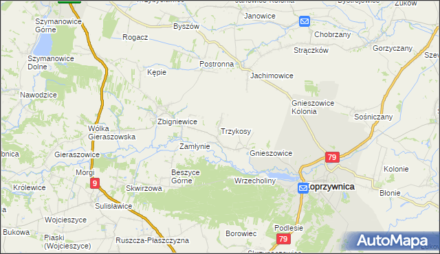 mapa Trzykosy, Trzykosy na mapie Targeo